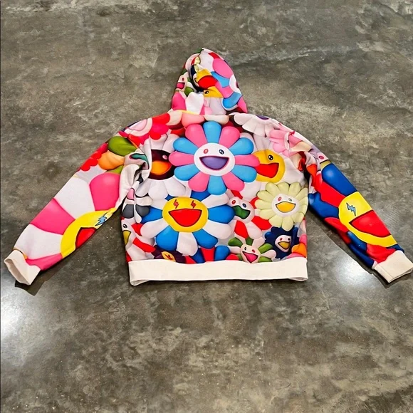 Authentic J Balvin xTakashi Murakami Hoodie Multicolor Floral-Emoji Hoodie uni - Picture 3 of 6